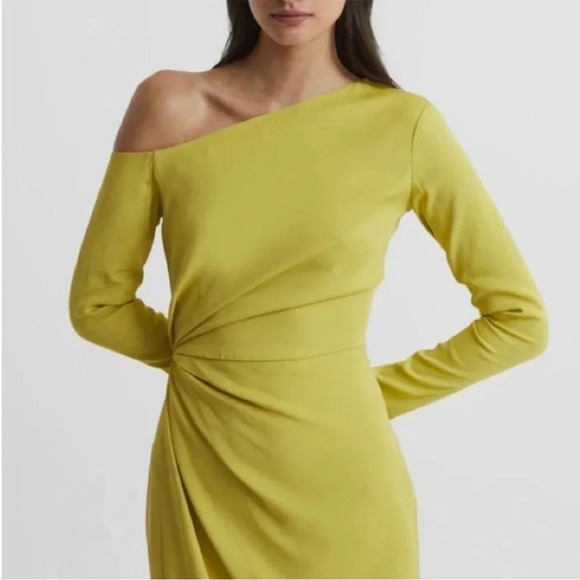 Reiss Nadia drape lime green midi dress size 0 - Picture 2 of 14